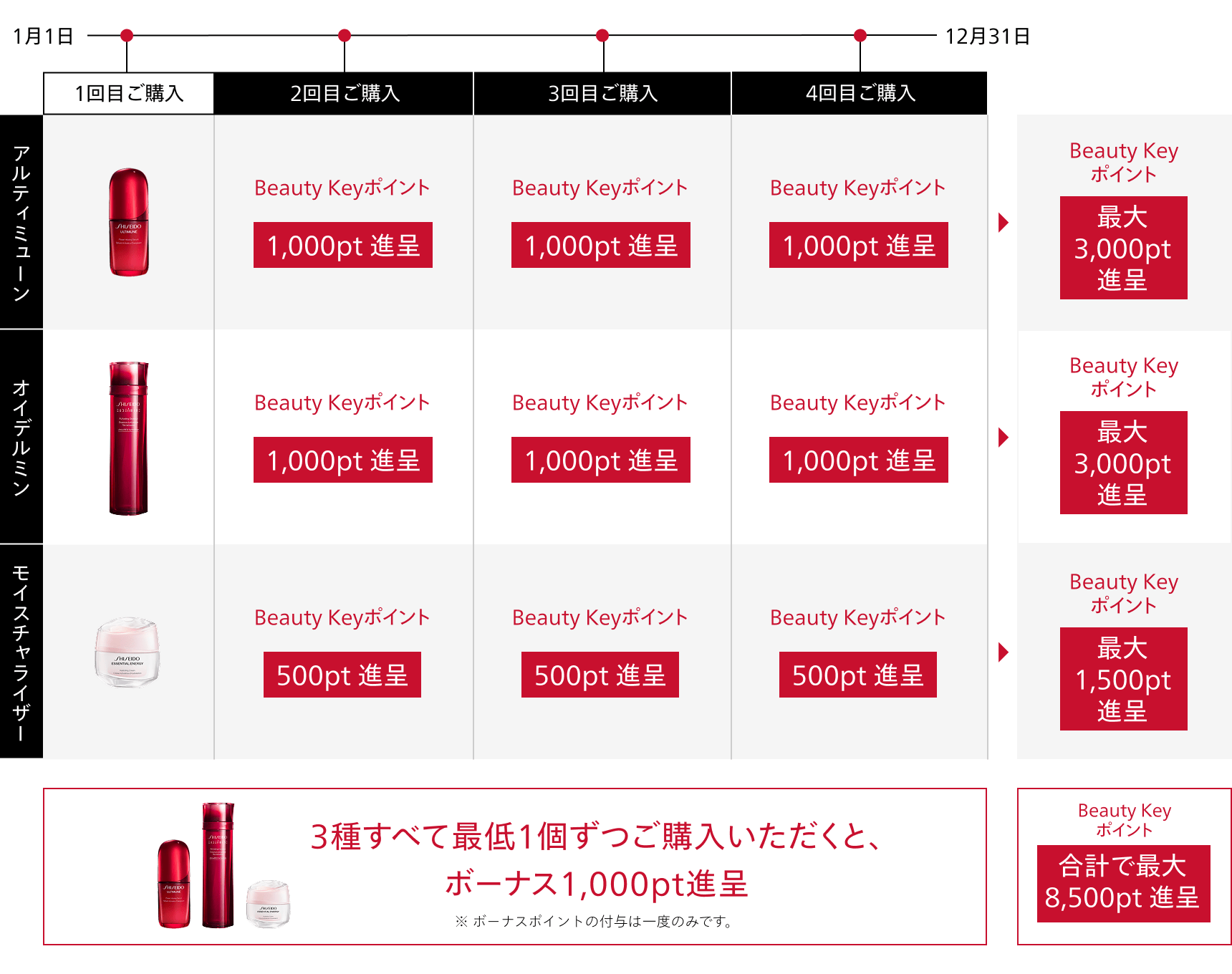 継続プログラムポイント付与ルールの表